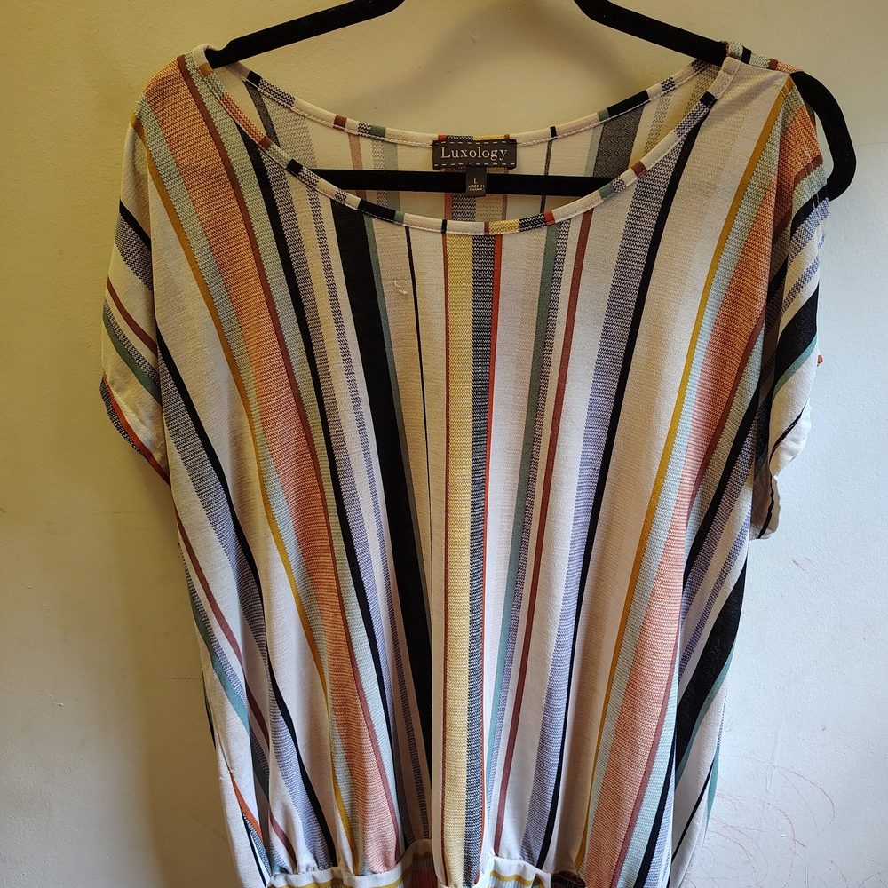 Luxology Women's Vibrant Striped Short Sleeve Top